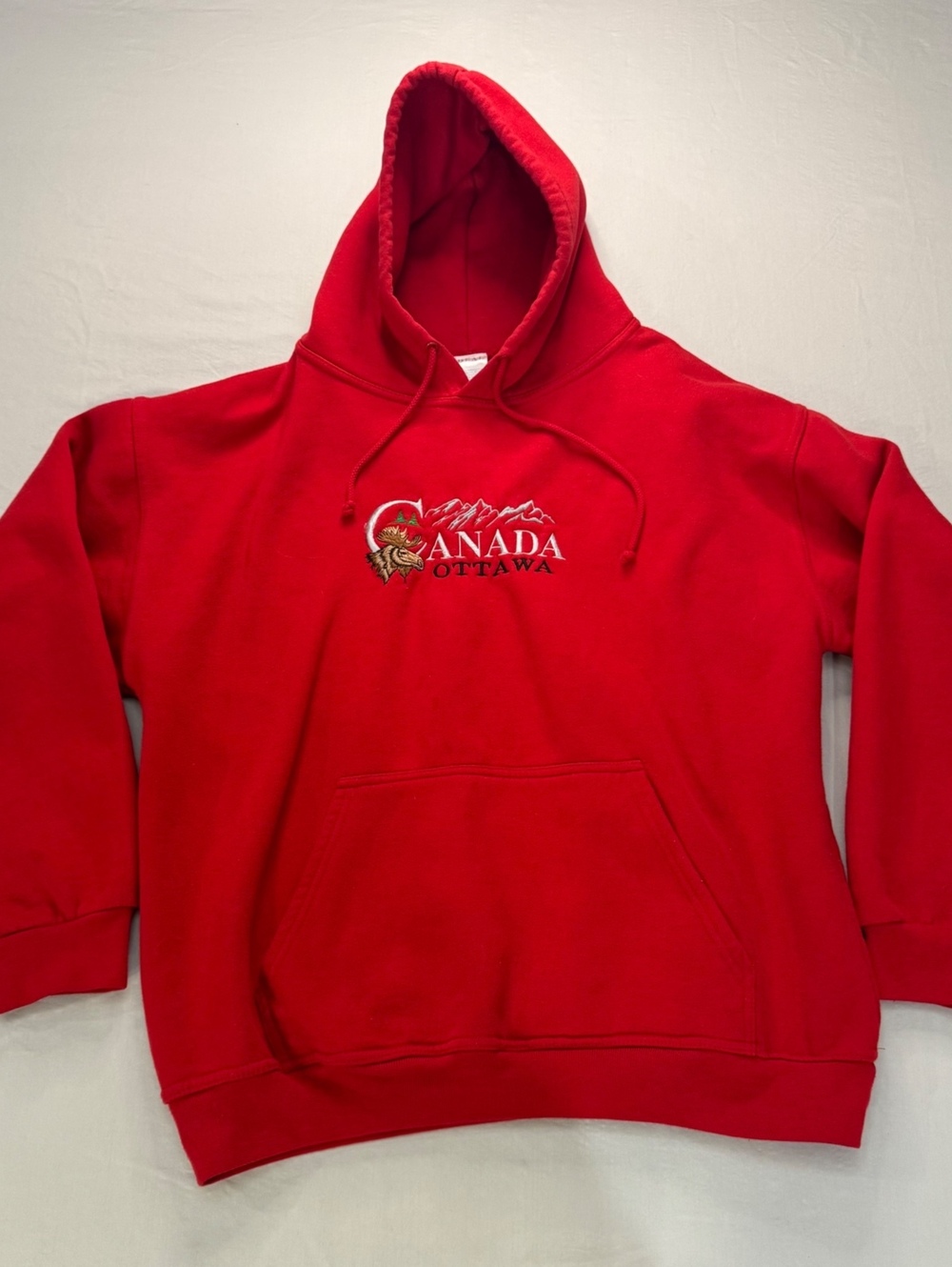 Canada Ottawa Moose Hoodie Mens XL Red Embroidered Pullover Y2K Vintage